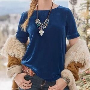 Sundance Blue Velvet Women's Silk Top Boho Western Hippie Romantic Indie Luxury